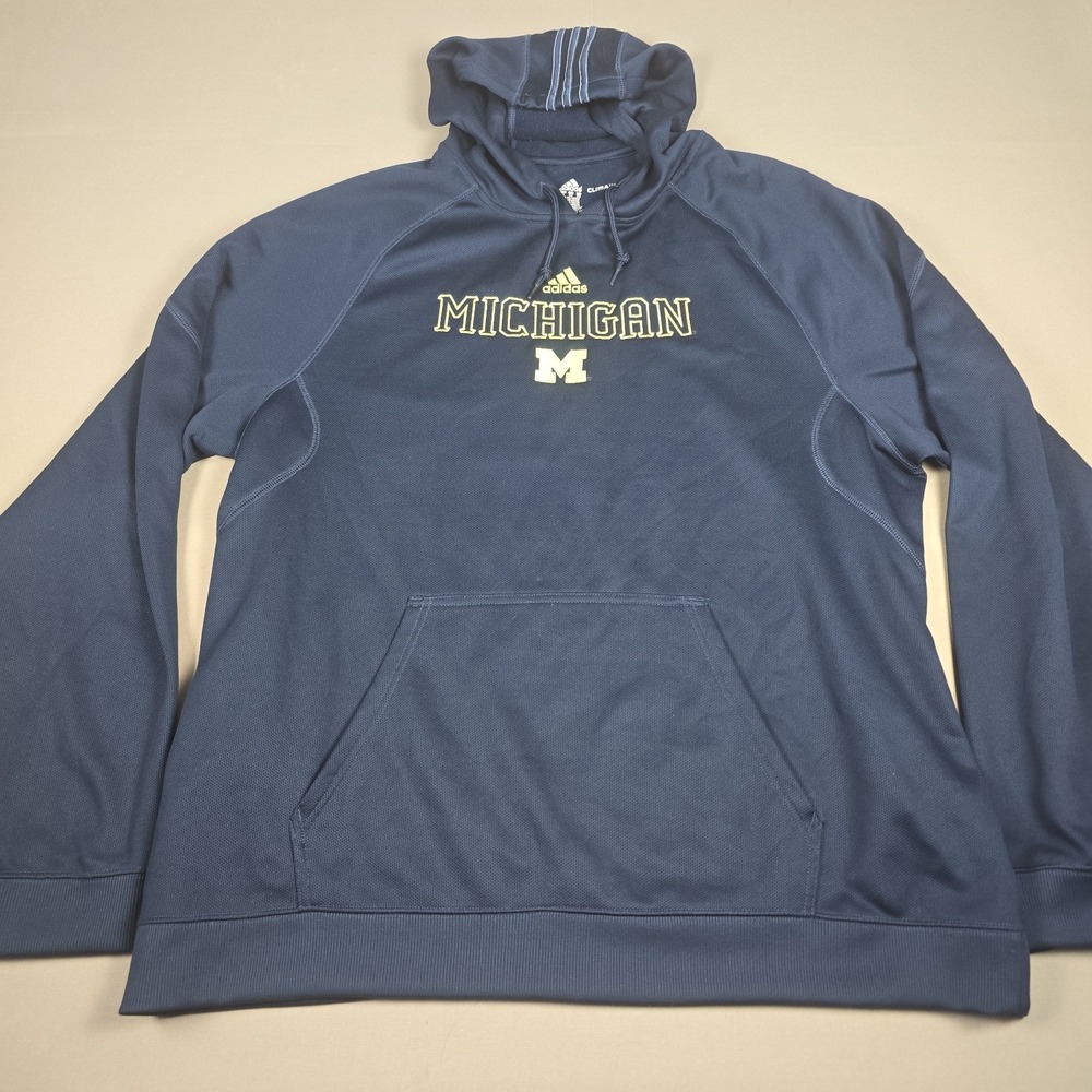 Adidas Michigan Wolverines ClimaWarm Hoodie Mens 2XL Navy Blue Sweatshirt 8509A